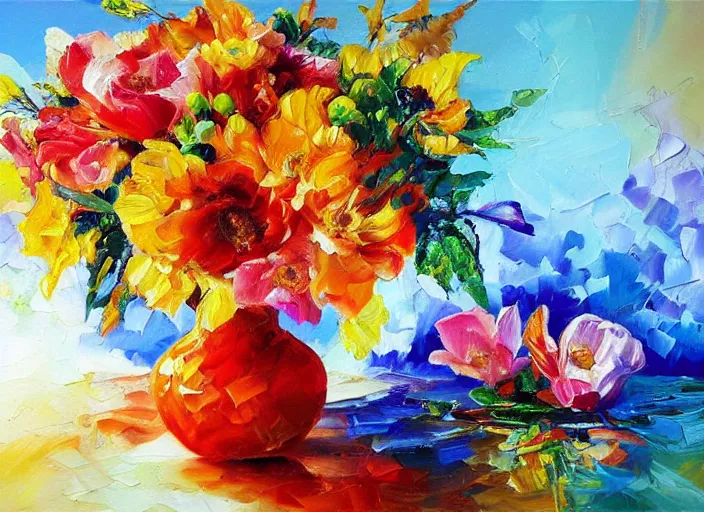 Image similar to bright beautiful oil painting by bAlexander Labas and Tatyana Yablonskaya and Viktor Tsvetkov