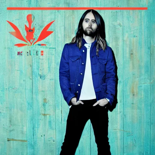 Image similar to jared leto on the cover of the weezer blue album