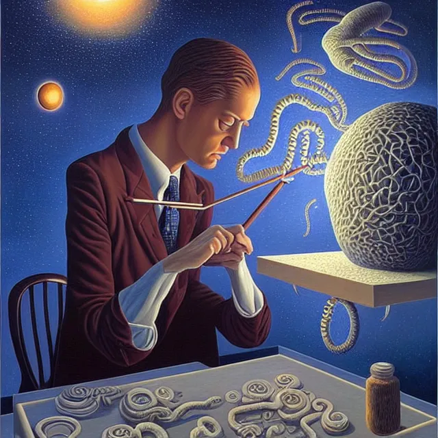 Image similar to an oil on canvas portrait of a man painting a portrait of a beautiful woman, surrealism, surrealist, lovecraftian, cosmic horror, rob gonsalves, high detail