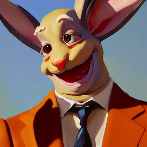 Image similar to Greg Manchess portrait painting of Roger Rabbit as Overwatch character, medium shot, asymmetrical, profile picture, Organic Painting, sunny day, Matte Painting, bold shapes, hard edges, street art, trending on artstation, by Huang Guangjian and Gil Elvgren and Sachin Teng