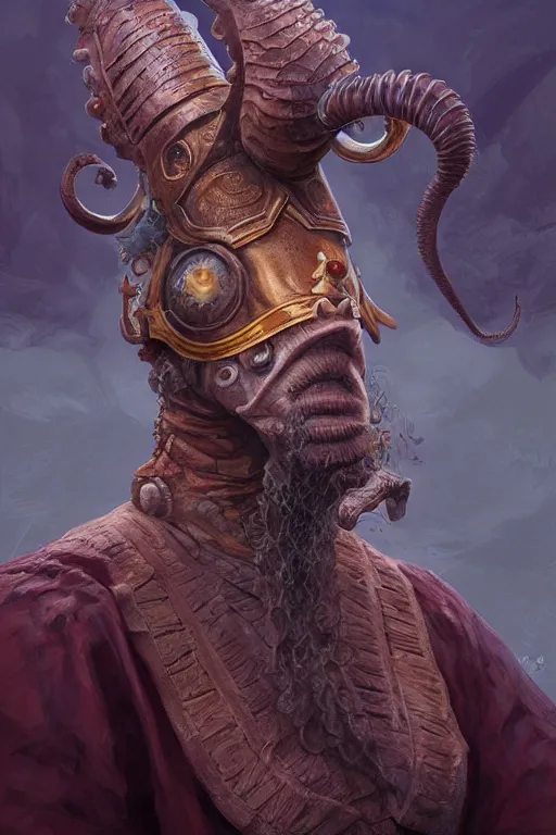 Prompt: portrait of the Plectronoceras cephalopod wizard wearing the epic artifact headgear by artgerm and Craig Mullins, James Jean, Andrey Ryabovichev, Mark Simonetti and Peter Morbacher 16k