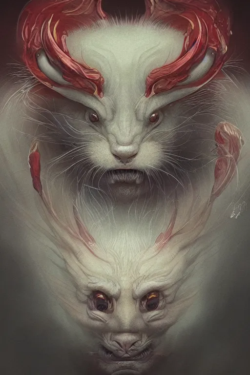 Image similar to a portrait of a translucent japanese devil animal illustrated by miyazaki by karol bak, james jean, tom bagshaw, rococo, sharp focus, trending on artstation, cinematic lighting, hyper realism, octane render, 8 k, hyper detailed, vivid, ultra detailed, highly detailed