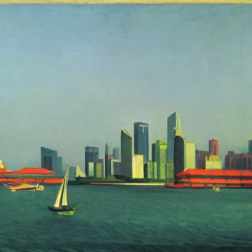 Image similar to the singapore skyline, by edward hopper