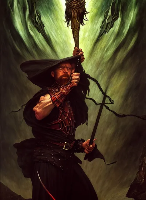 Image similar to wizard casting shocking grasp, full body, hyper realistic, extremely detailed, dnd character art portrait, dark fantasy art, intricate fantasy painting, dramatic lighting, vivid colors, deviantart, artstation, by edgar maxence and caravaggio and michael whelan and delacroix.