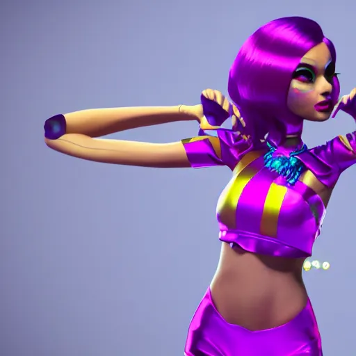 Image similar to still of pretty Jinx (LoL) in KDA music video. 3d render, octane render, game art, realistic, highly detailed, trending on artstation, 4k, trending on artstation, pixar, cgsociety, unreal engine 5, redshift render, trending on artstation, blender, behance, cg