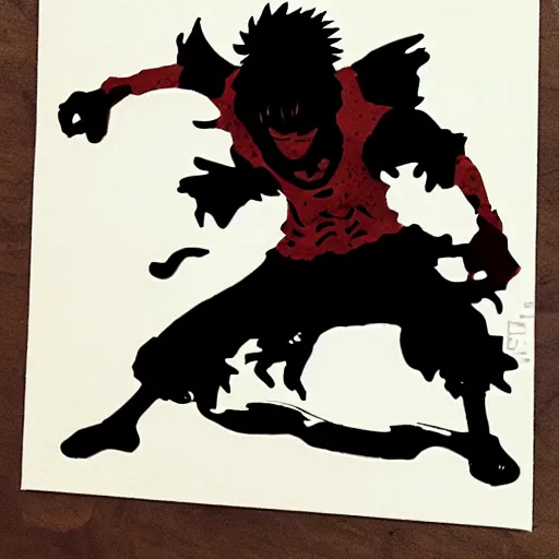 Prompt: die cut sticker, luffy gear 5, splatter paint on paper