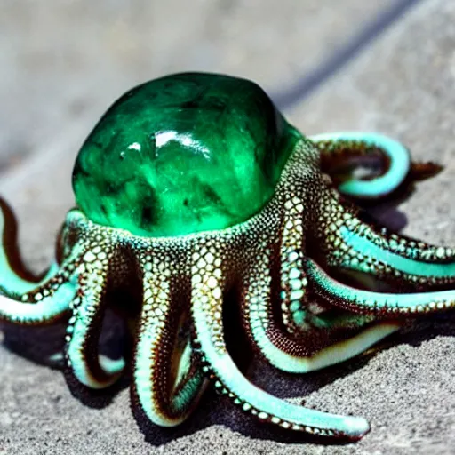 Prompt: an octopus made from emerald stone, shiny and twinkling