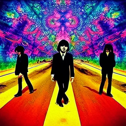 Image similar to “ extremely psychedelic picture ofbthe Beatles”