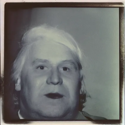 Image similar to color polaroid portrait of a fat man by andy warhol. holga