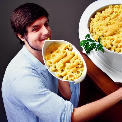 Image similar to mac and cheese retrospective portrait of a young dude 2 9 years old, with parsley