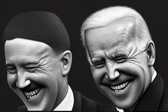 Image similar to “ very very intricate photorealistic photo of hitler and joe biden laughing together, detailed natural lighting, award - winning crisp details ”