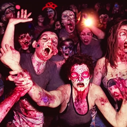 Prompt: zombies at a rave, highly detailed, photo from 1995