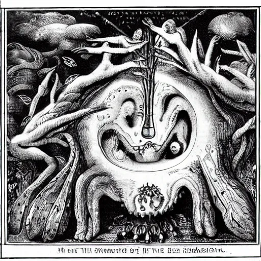 Image similar to whimsical freaky creature sings a unique canto about \'as above so below\' being ignited by the spirit of Haeckel and Robert Fludd, breakthrough is iminent, glory be to the magic within