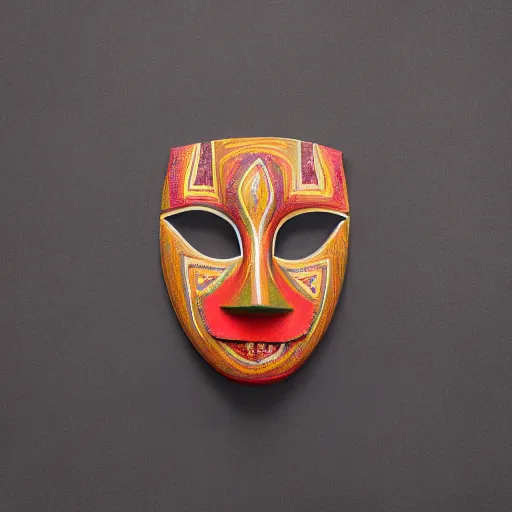 Image similar to symmetrical product photograph of a tribal mask made from waterlilys