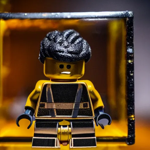 Image similar to a lego figure encased in amber