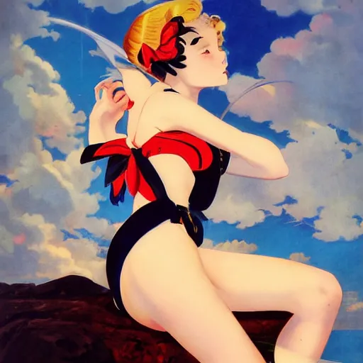 Image similar to Anime art by Gil Elvgren and Sakimichan and Enoch Bolles