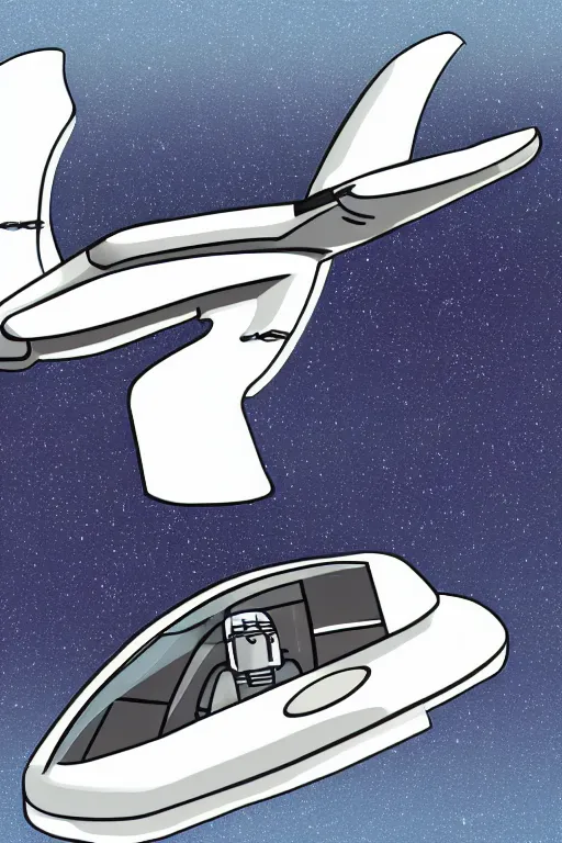 Image similar to simplistic, basic digital drawing in photoshop of astronaut driving a sci - fi flying vehicle