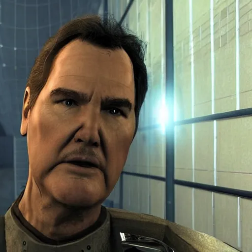 Image similar to Norm MacDonald in a HEV suit, screenshot from Half-Life 2