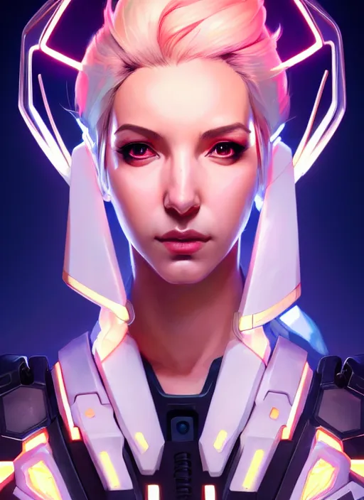 Image similar to symmetry portrait of mercy from overwatch as a male man, sci - fi, tech wear, glowing lights intricate, elegant, highly detailed, digital painting, artstation, concept art, smooth, sharp focus, illustration, art by artgerm and greg rutkowski and alphonse mucha