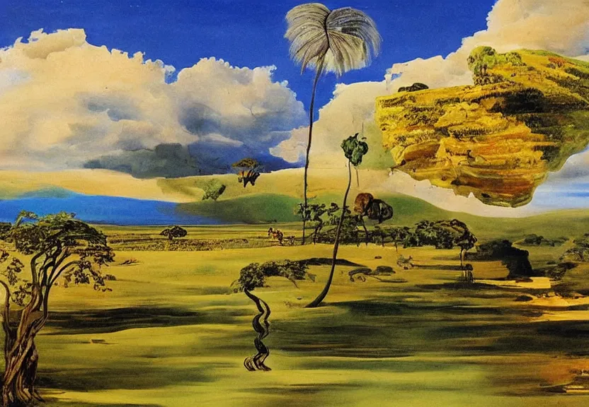 Image similar to sri lankan landscape, oil painting by salvador dali,