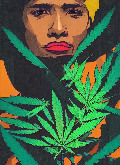 Image similar to profile picture by sachin teng x enjoi, marijuana, organic painting, asymmetrical, green, marijuana smoke, matte paint, hard edges, energetic