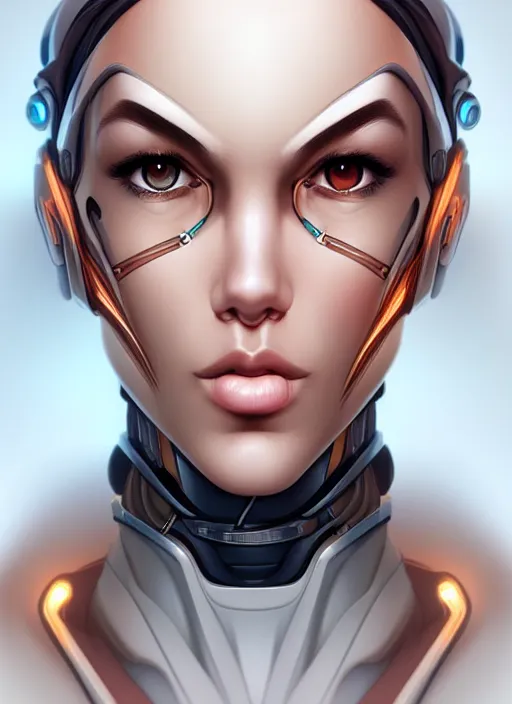 Prompt: portrait of a cyborg woman by Artgerm, face turns left+100 (((((face turns right))))), open eyes , biomechanical, hyper detailled, trending on artstation