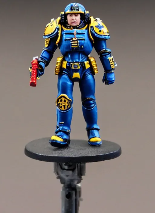 Image similar to 8 0 mm resin detailed miniature of warhammer 4 0 k elon musk space marine, product introduction photos, 4 k, full body,