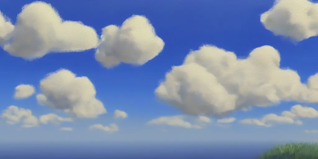 Image similar to peaceful puffy clouds, mate painting, concept art, 4K