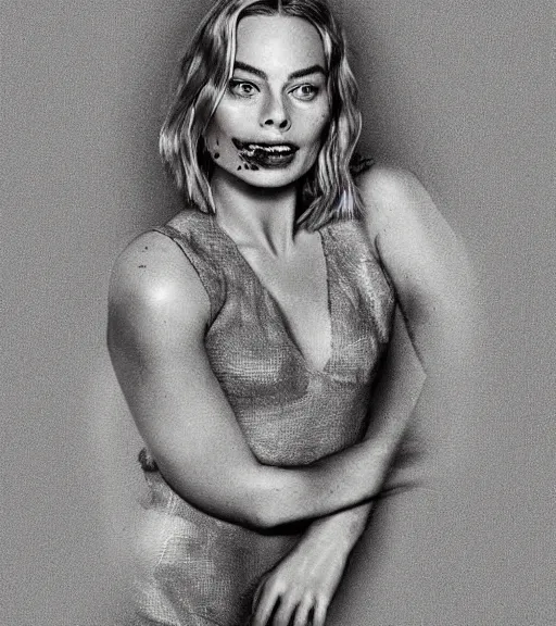 Prompt: the face of margot robbie made of gross furuncles, realism, sharp