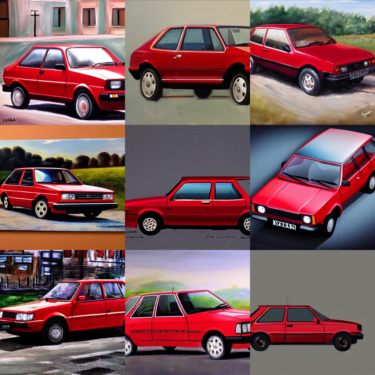 Prompt: bright dark red Lada VAZ 2101, hyper realism, depth of view 8k
