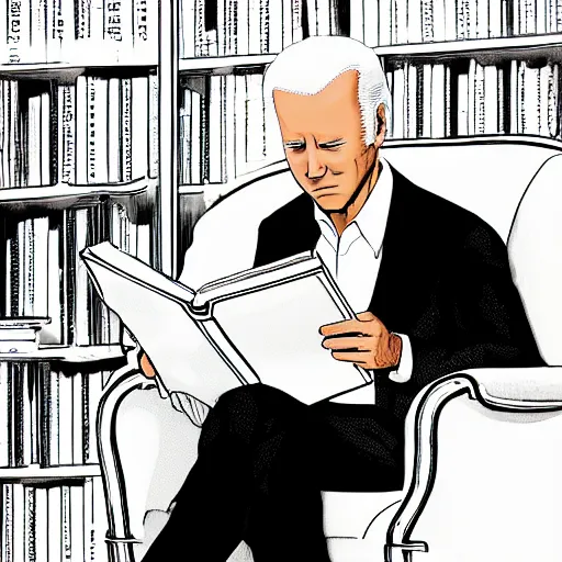 Prompt: biden reading manga, 4 k, captured by