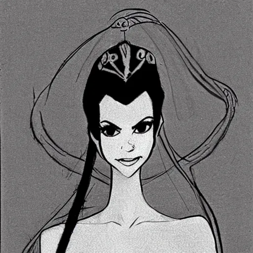 Image similar to milt kahl sketch of victoria justice with tendrils hair style as princess padme from star wars episode 3