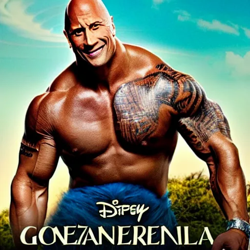 Prompt: movie poster of dwayne johnson as cinderella