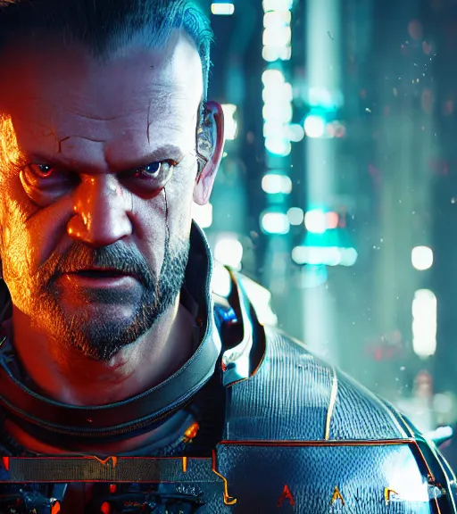 Image similar to cyberpunk 2 0 7 7, charismatic rugged male battle kelsey grammer - mage portrait, clothed in hooded, metal - plated battle armor atmospheric lighting painted intricate volumetric lighting, beautiful, sharp focus, ultra detailed by leesha hannigan, ross tran, thierry doizon, kai carpenter, ignacio fernandez rios