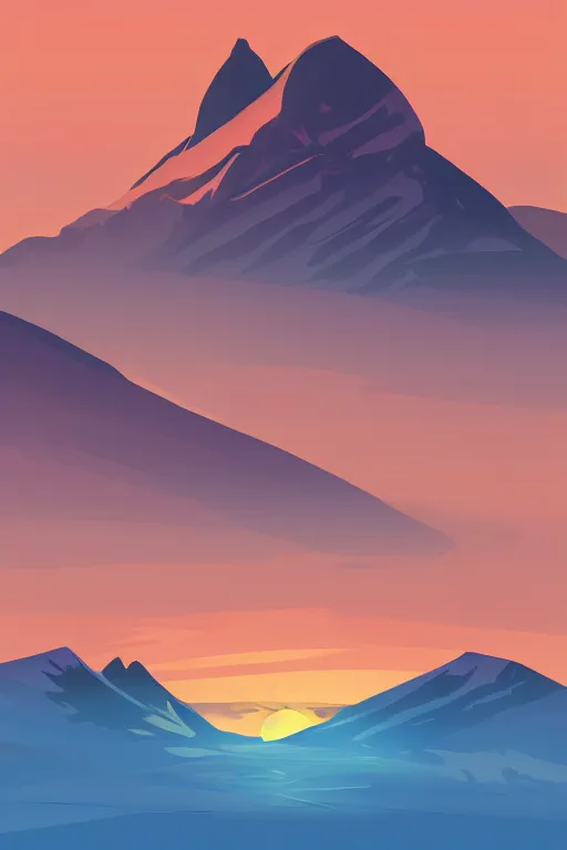 Image similar to sunrise mountain water vector illustration digital art by james gilleard trending on artstation