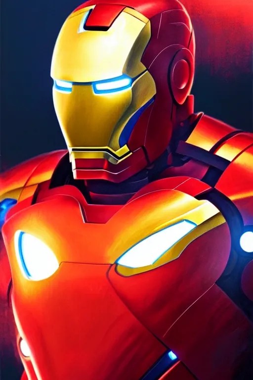 Image similar to Boris Johnson as Iron Man, portrait, neon heart reactor, highly detailed, digital painting, artstation, concept art, smooth, sharp focus, illustration, cinematic lighting, art by artgerm and greg rutkowski and alphonse mucha