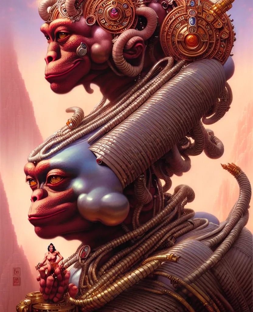 Prompt: beautiful hanuman fantasy character portrait, ultra realistic, wide angle, intricate details, the fifth element artifacts, highly detailed by peter mohrbacher, hajime sorayama, wayne barlowe, boris vallejo, aaron horkey, gaston bussiere, craig mullins