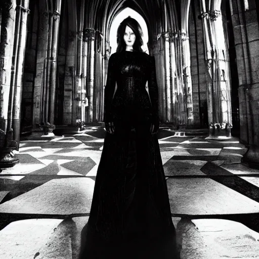 Image similar to jennifer lawrence as a succubus in a gloomy gothic cathedral at night