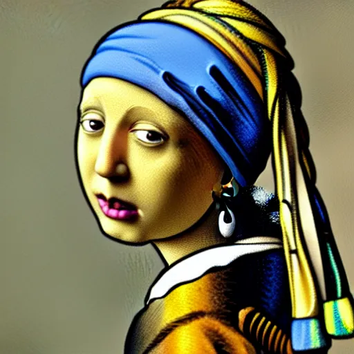 Prompt: painting of the teletubby with the pearl earring, in the style of johannes vermeer