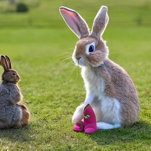 Prompt: Bing the rabbit and Flop the sock