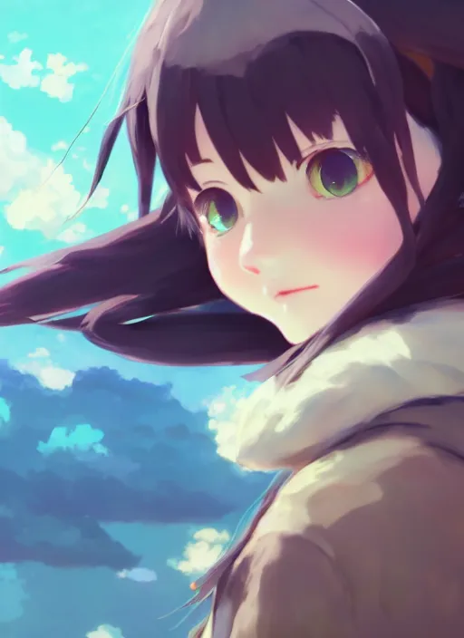 Image similar to portrait of cute catgirl, cloudy sky background lush landscape illustration concept art anime key visual trending pixiv fanbox by wlop and greg rutkowski and makoto shinkai and studio ghibli