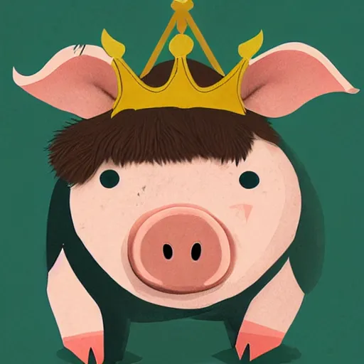 Prompt: pig wearing crown by Dan Matutina