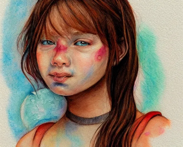Prompt: a girl with the ice cream watercolor colored pencil painting by samuel smith trending on artstation