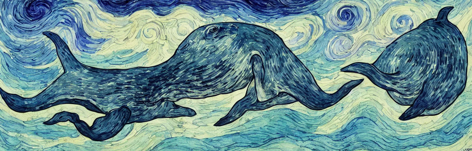 Prompt: anatomically correct whale, aesthetically pleasing composition, watercolor painting by hayao miyazaki and vincent van gogh, masterful, sharp focus, rich texture, rich vivid color, dynamic, energetic, lively, perspective, elegant design, high detail, hdr.