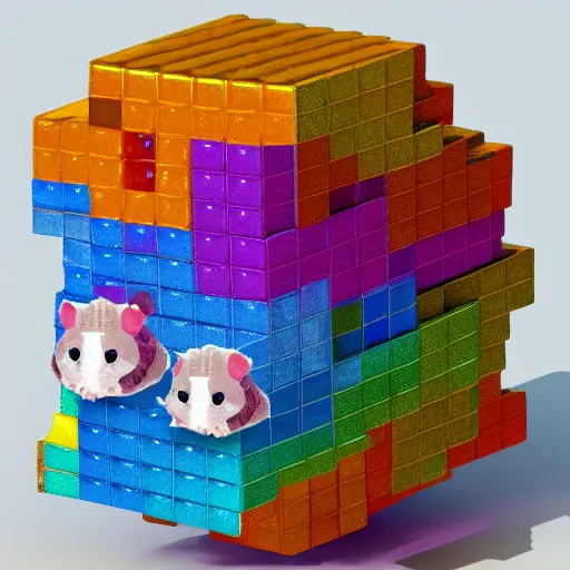 Prompt: hamster made out of large blocky rainbow gems, 8 k hd