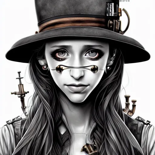 Image similar to in the style of diego fazio, artgerm, beautiful taissa farmiga, steampunk, full color, elegant pose, middle shot waist up, symmetrical face symmetrical eyes, three point lighting, detailed realistic eyes, short neck, insanely detailed and intricate elegant