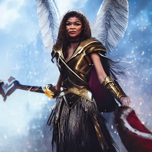 Prompt: Zendaya as a Valkyrie warrior