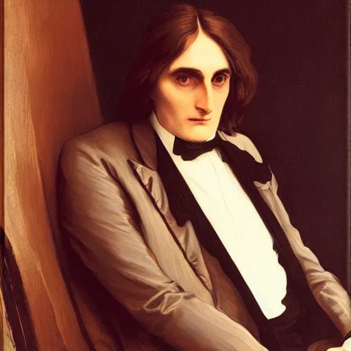 Prompt: portrait of franz liszt in the style of lord frederick leighton, oil on canvas, 1 8 8 6