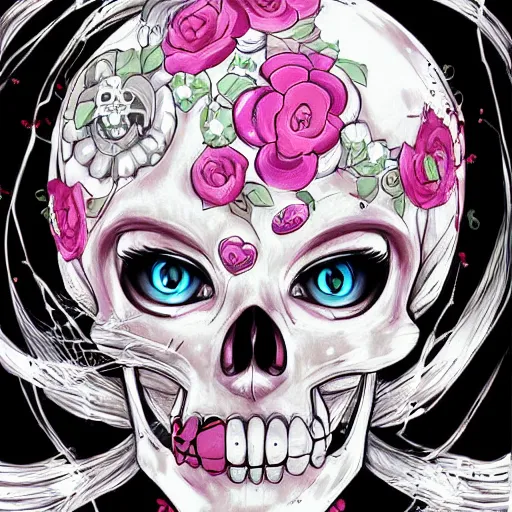 Image similar to anime manga skull portrait young woman skeleton, hello kitty, elegant, highly detailed, digital art, art by singer sergeant rolf harris