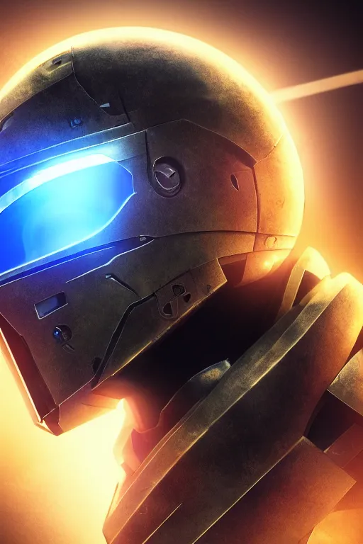 Image similar to robot ninja mask helmet halo master chief radiating a glowing aura global illumination ray tracing hdr fanart arstation by ian pesty and katarzyna da „ bek - chmiel